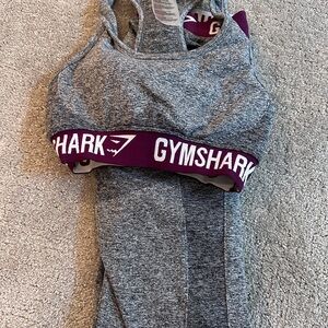 Gymshark Heather Gray Sports Bra with Purple Band and matching pants